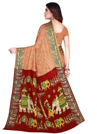 Beige Ceremonial Art Silk Traditional Designer Saree