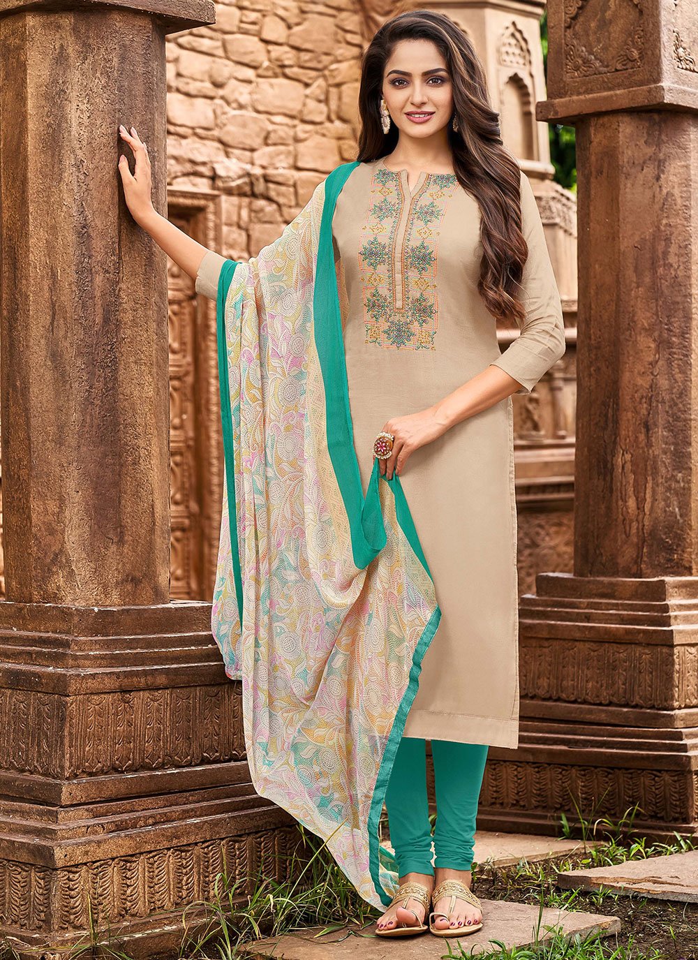 Blue Chanderi Cotton Chudidar Salwar Suits | Churidar, Churidar suits,  Kurta designs women