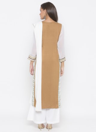 Beige Embroidered Cotton Palazzo Designer Salwar Suit