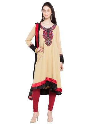 Beige Engagement Faux Georgette Readymade Anarkali Salwar Suit