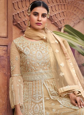 Beige Resham Net Designer Pakistani Salwar Suit