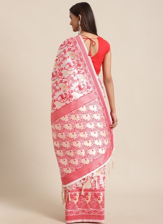 Bhagalpuri Silk Woven Red and White Traditional Saree