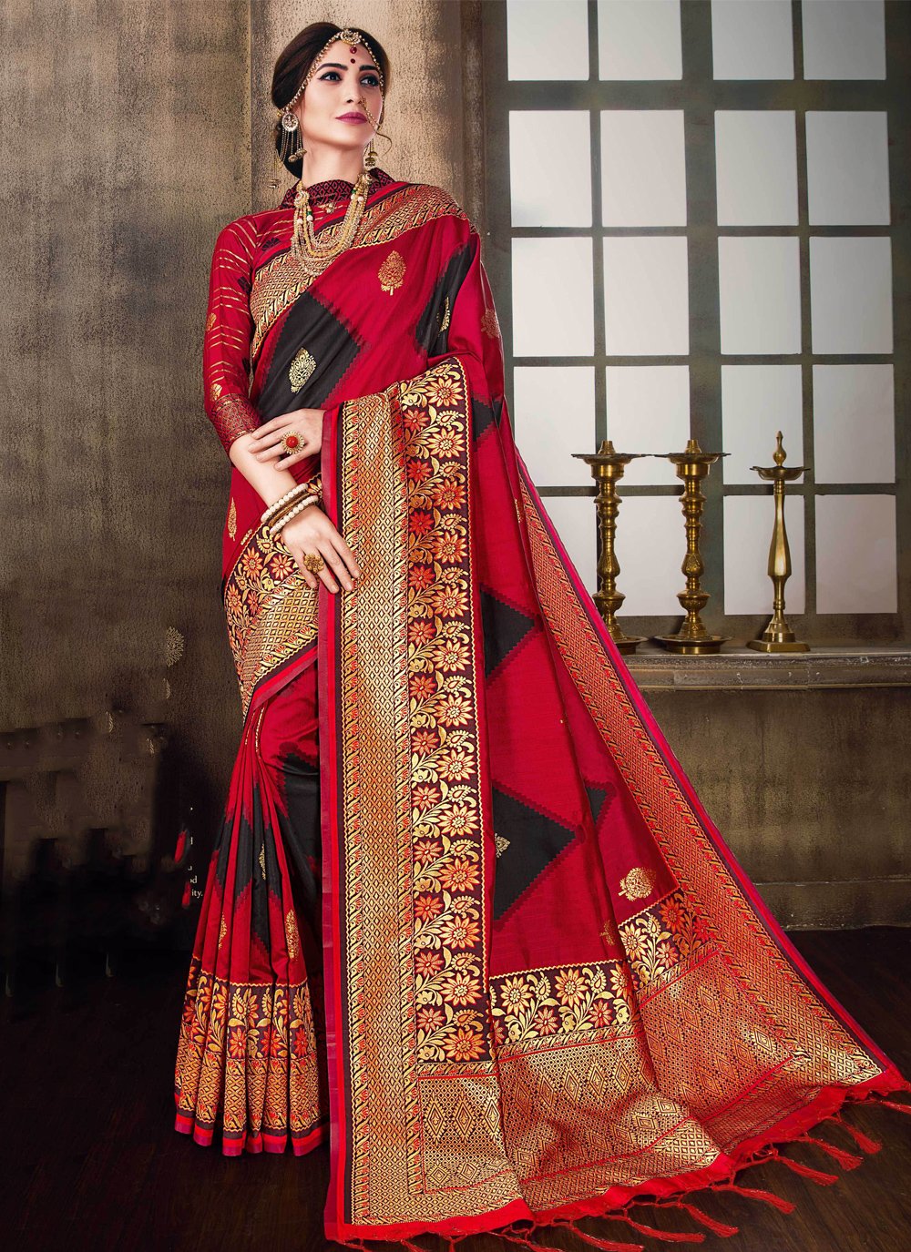 Buy Poly Silk Mustard Embroidered Silk Saree Online : 128687 -