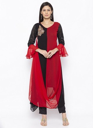Black and Red Reception Georgette Party Wear Kurti