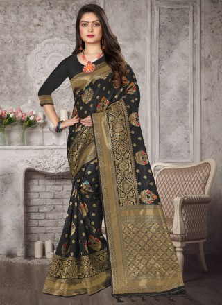 Black Art Banarasi Silk Weaving Designer Traditional Saree
