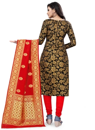 Black Banarasi Silk Festival Churidar Salwar Suit