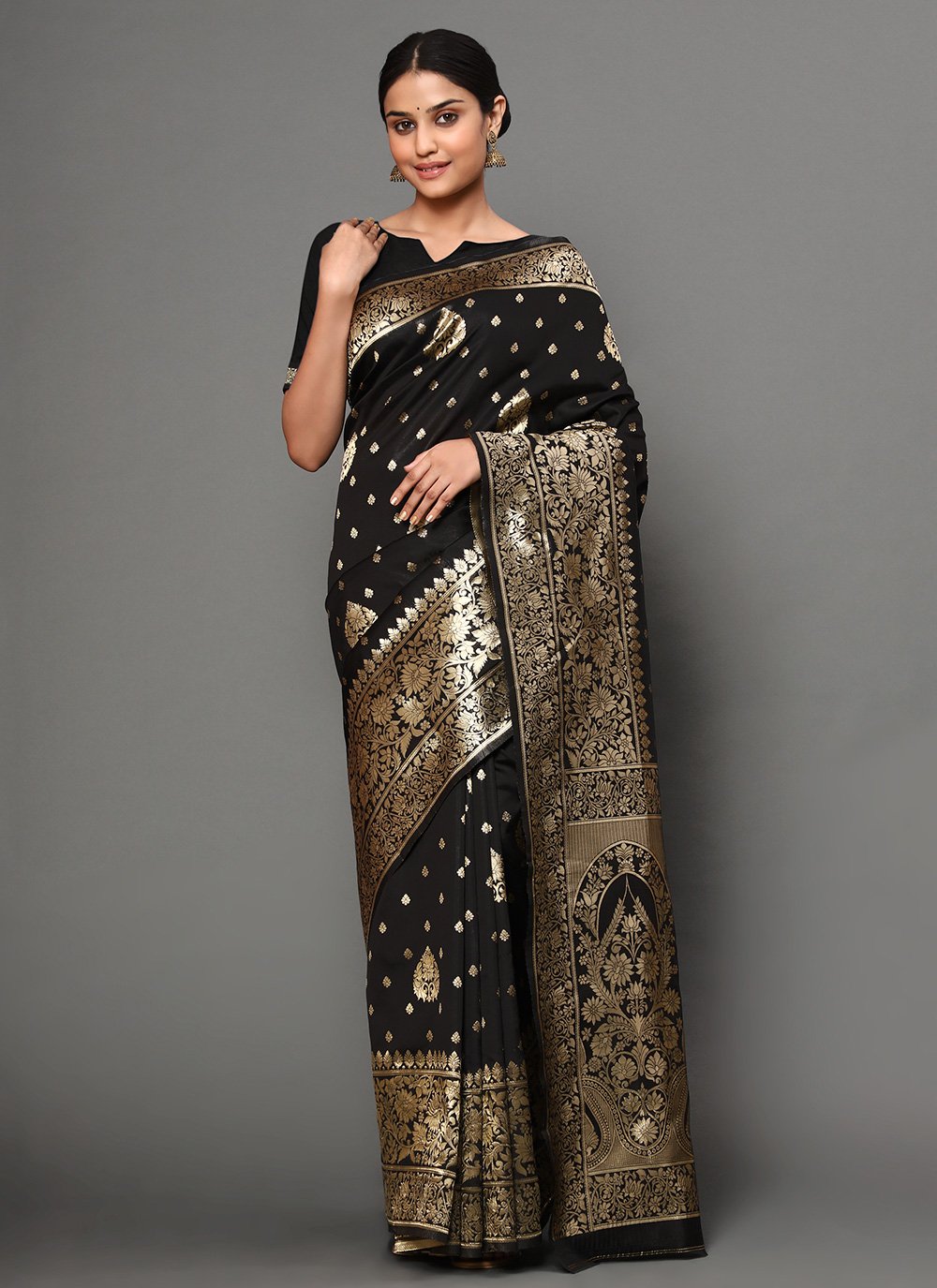 Black Banarasi Silk Weaving Traditional Saree