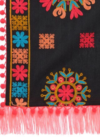 Black Cotton Embroidered Designer Dupatta