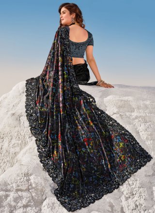 Black Embroidered Contemporary Saree