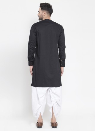 Black Embroidered Cotton Kurta Pyjama