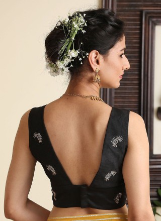 Black Embroidered Dupion Silk Designer Blouse