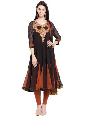 Black Embroidered Faux Georgette Readymade Anarkali Salwar Suit