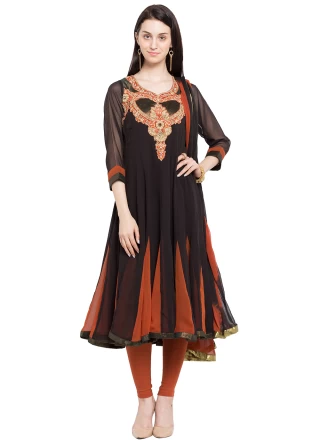Black Embroidered Faux Georgette Readymade Anarkali Salwar Suit