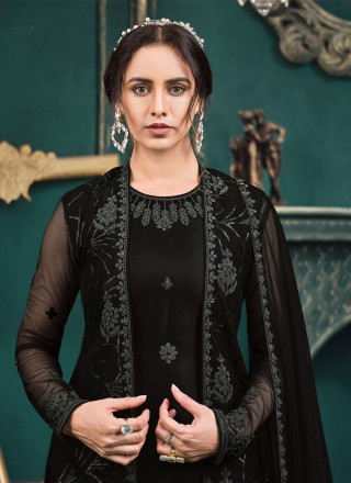 Black Embroidered Festival Designer Palazzo Salwar Suit