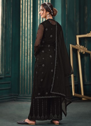 Black Embroidered Festival Designer Palazzo Salwar Suit