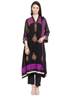 Black Embroidered Mehndi Readymade Salwar Kameez