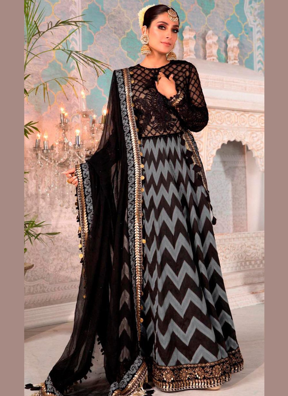 Black Embroidered Net Floor Length Anarkali Suit