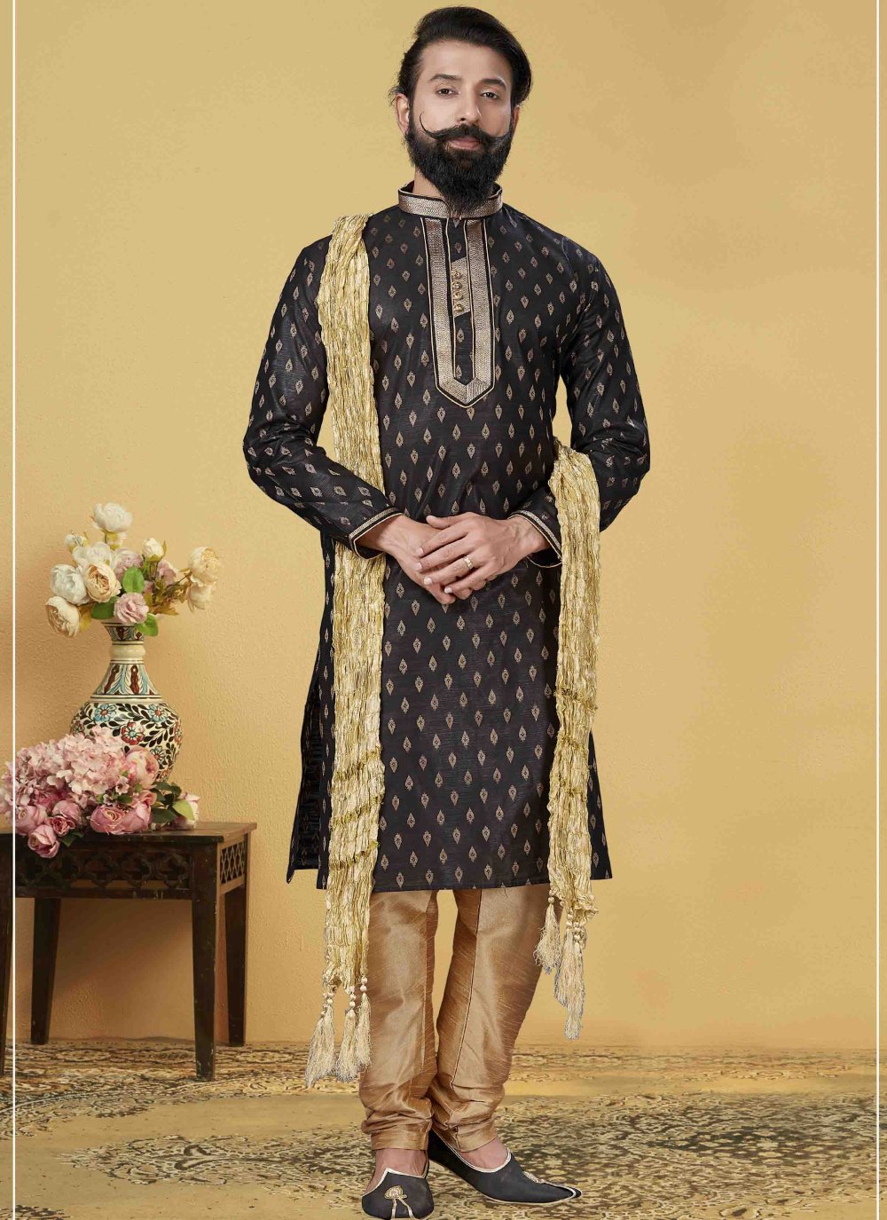 Shop Online Black Embroidered Reception Kurta Pyjama 187501