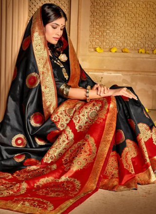 Black Jacquard Silk Weaving Designer Traditional Saree