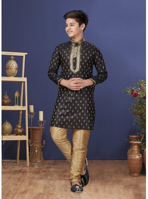 Black Jacquard Work Jacquard Silk Kurta Pyjama