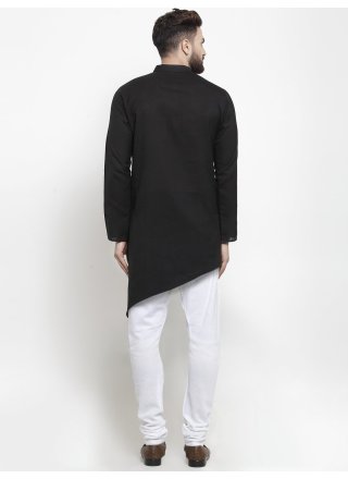 Black Plain Cotton Kurta Pyjama