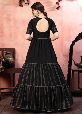 Black Sequins Silk Designer Gown