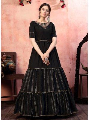 Black Sequins Silk Designer Gown
