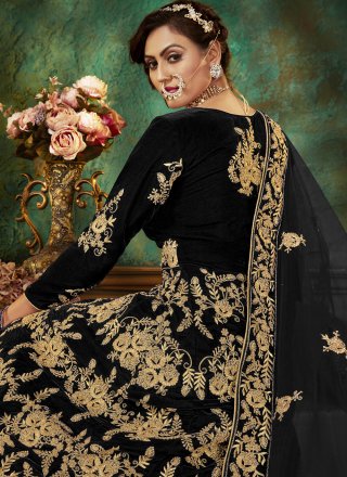 Black Velvet Resham Floor Length Anarkali Salwar Suit