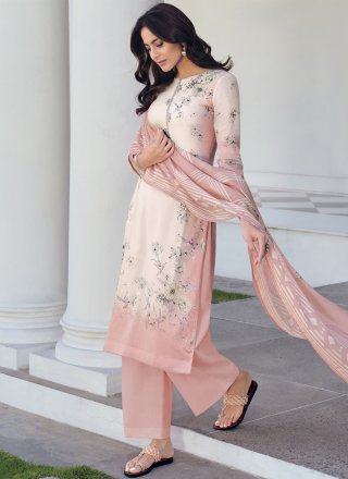 Blended Cotton Designer Pakistani Salwar Suit in Peach