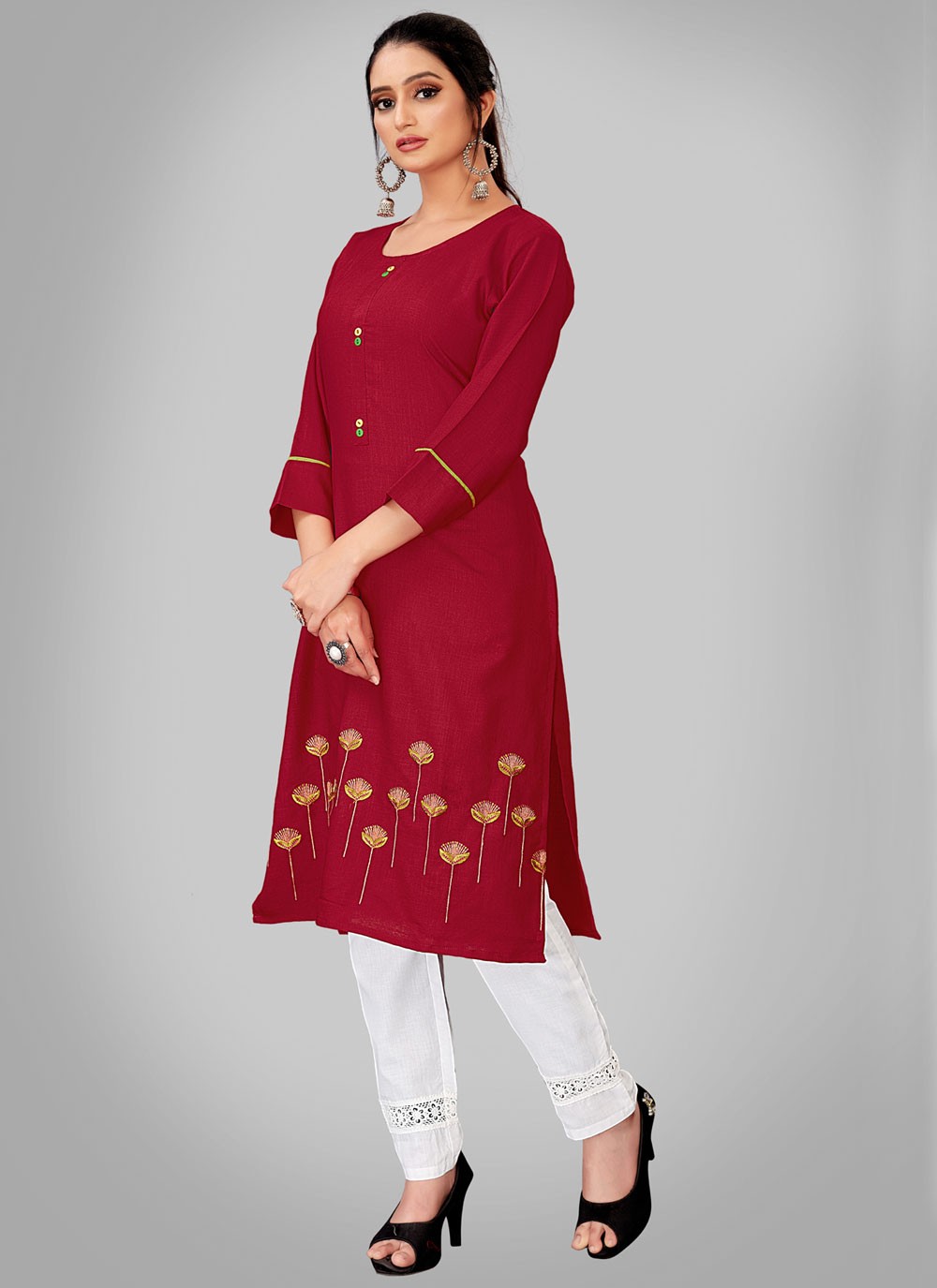 Blended Cotton Embroidered Party Wear Kurti