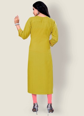 Blended Cotton Green Embroidered Party Wear Kurti