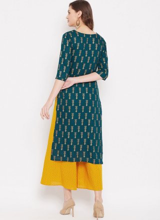 Blended Cotton Green Party Wear Kurti