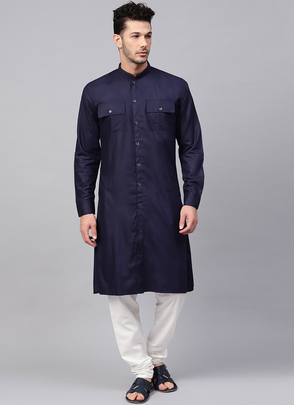 navy blue pathani pattern