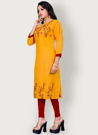 Blended Cotton Yellow Party Wear Kurti