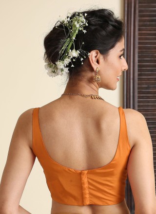Blouse Embroidered Satin Silk in Orange