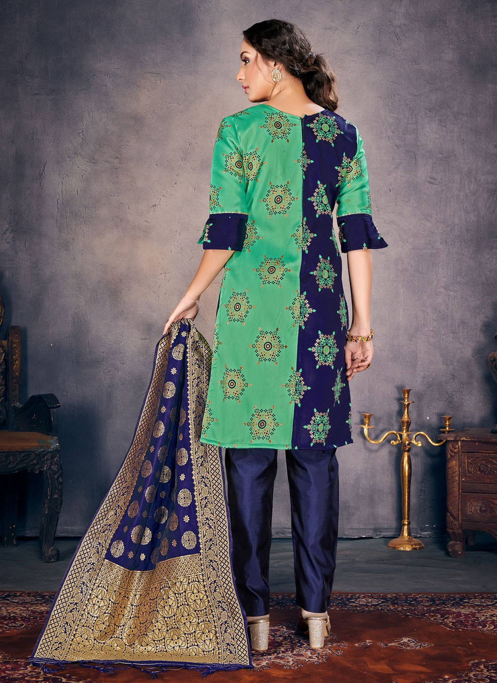 Buy Online Blue and Green Color Pant Style Suit 187988