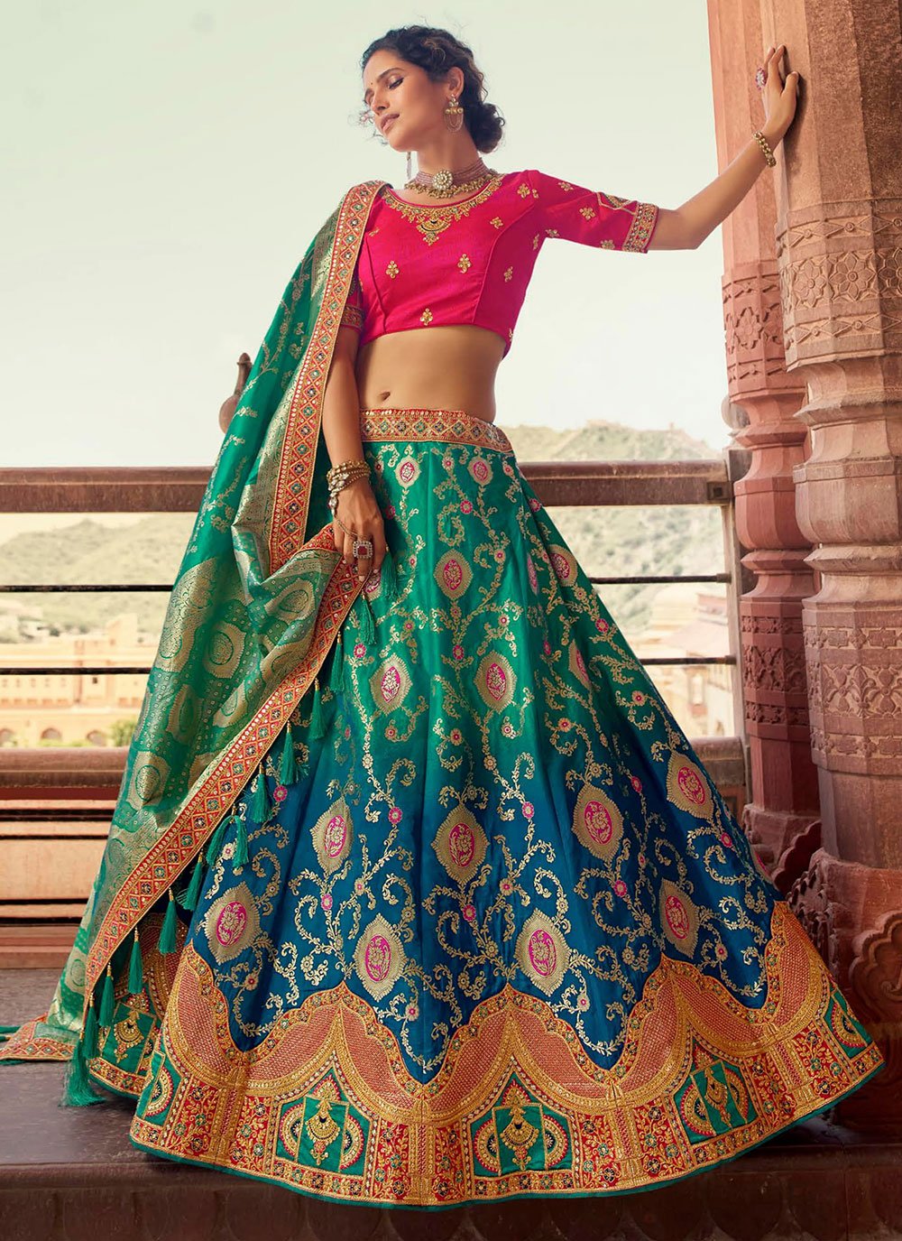 Blue Embroidered Silk Lehenga Choli 2778LG11