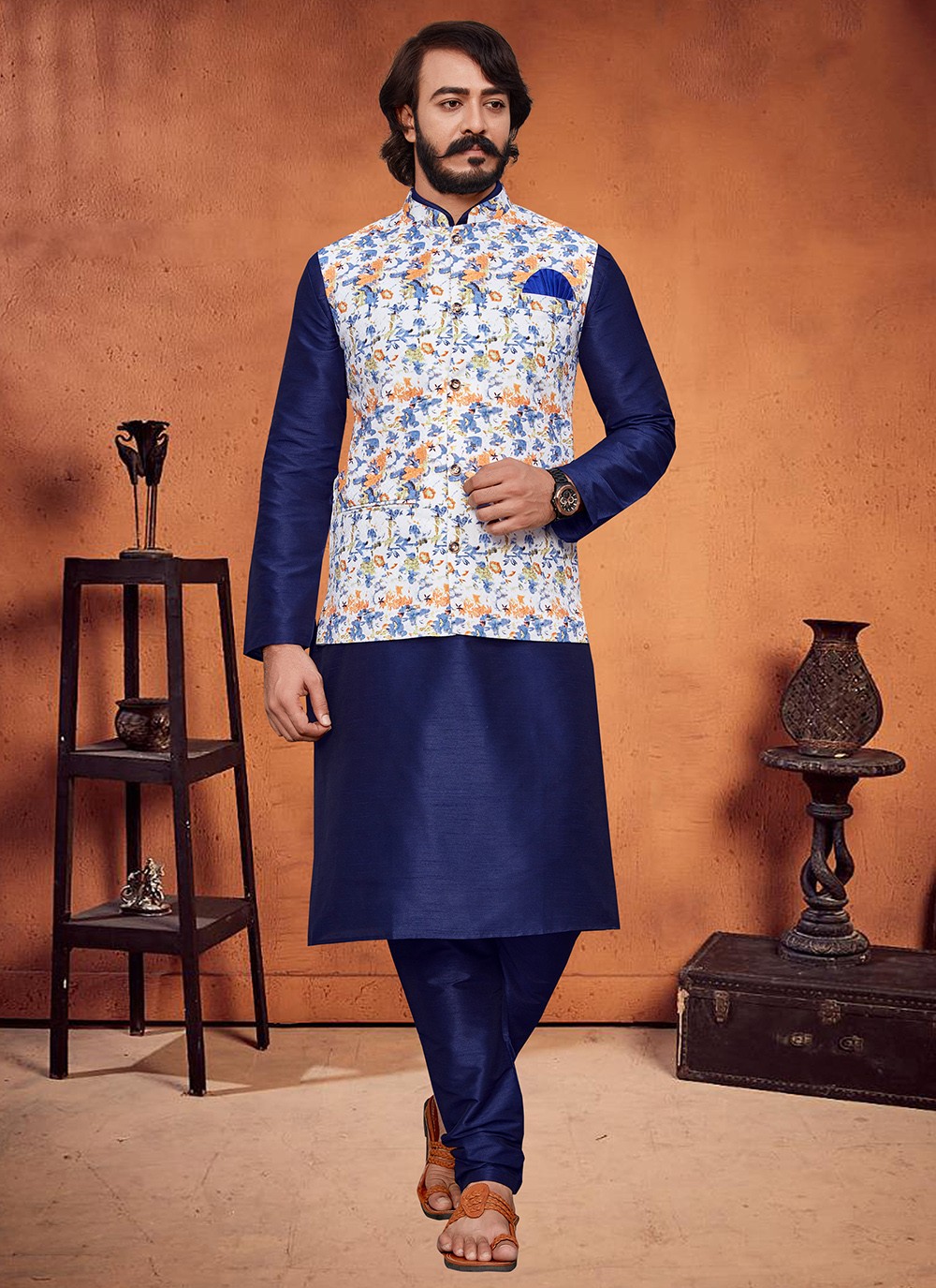 Buy Mentific® Mens Kurta Pajama with Satin Printed Nehru Jacket Set Maroon  at Amazon.in