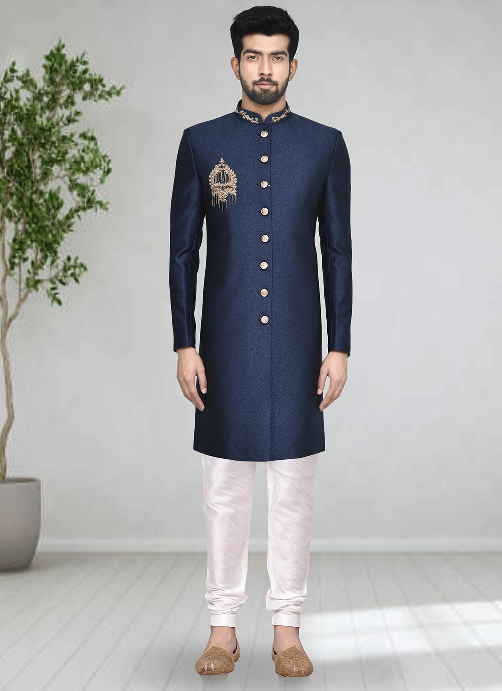 L green/mauve Cotton Sherwani Full Patiala salwar suit F0330 - muteyaar.com