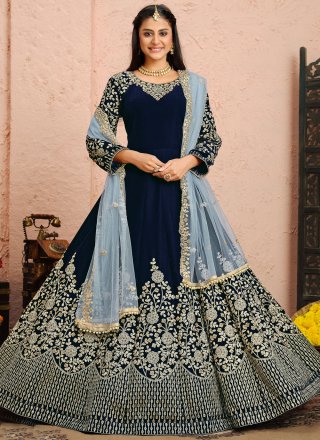 Blue Color Anarkali Salwar Kameez