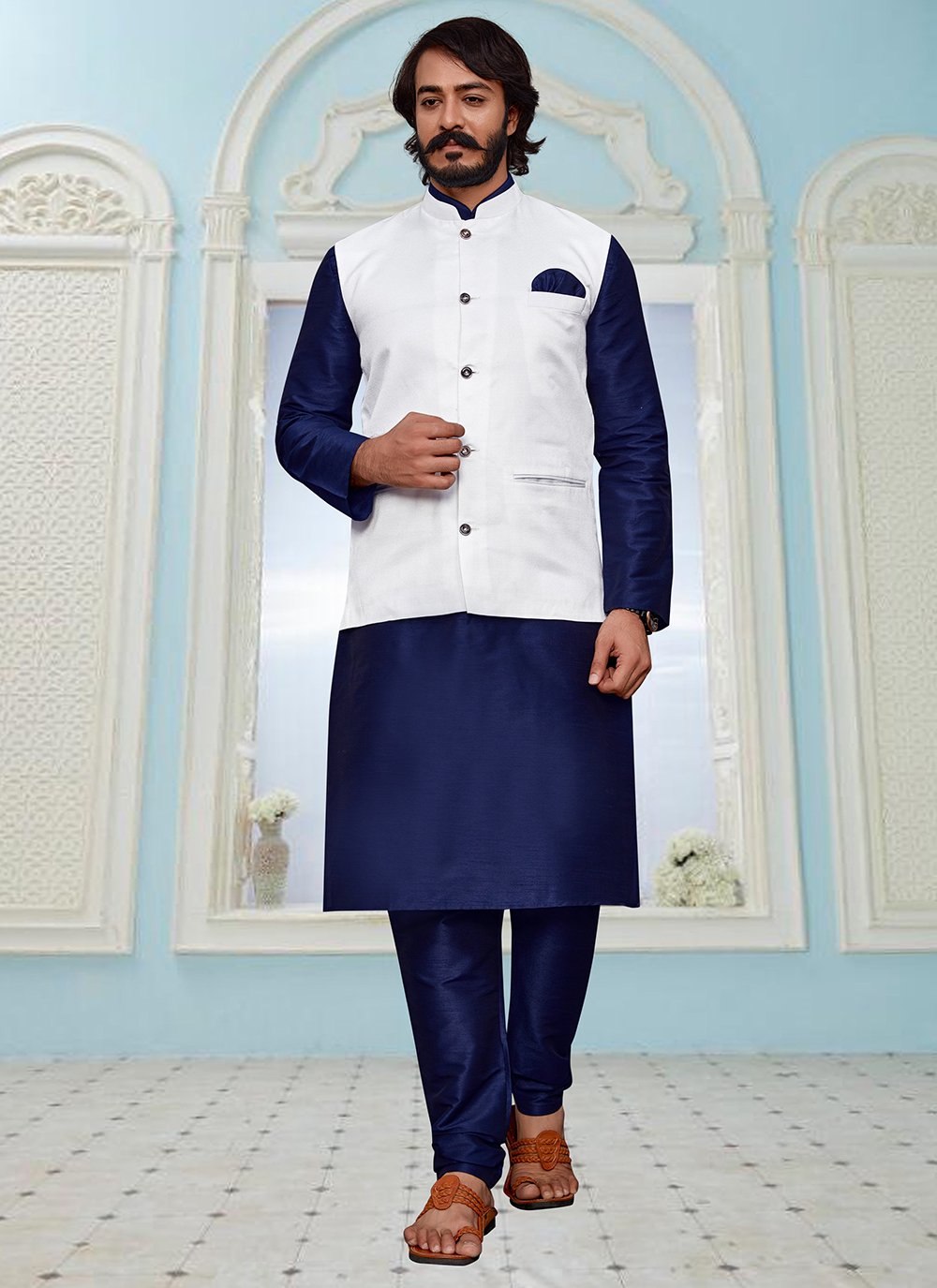 Kurta pajama with blue on sale jacket