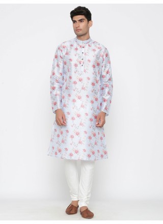 Blue Cotton Satin Ceremonial Kurta Pyjama