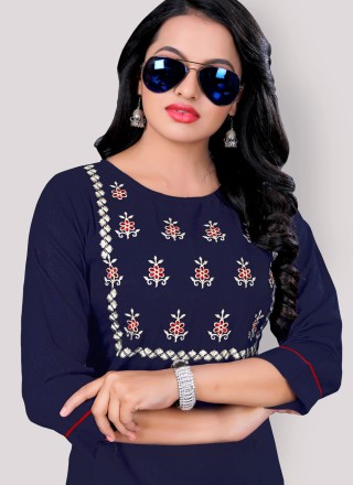 Blue Embroidered Festival Party Wear Kurti