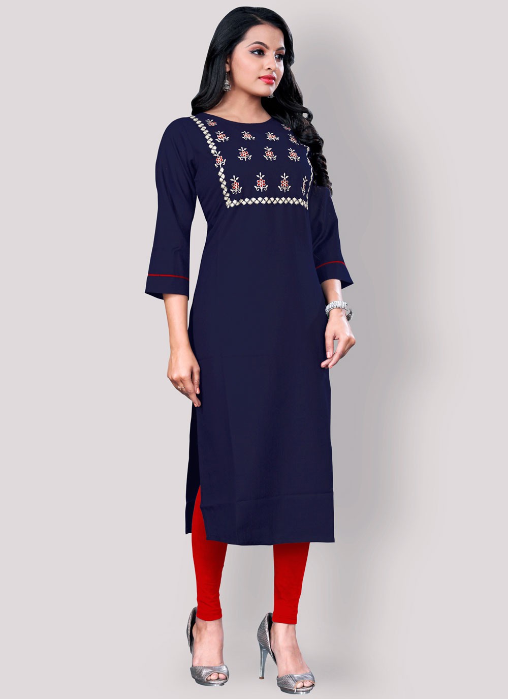 Blue Embroidered Festival Party Wear Kurti