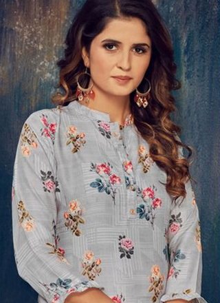 Blue Embroidered Muslin Party Wear Kurti