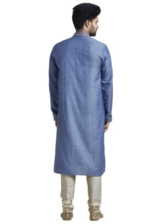 Blue Engagement Bhagalpuri Silk Kurta Pyjama