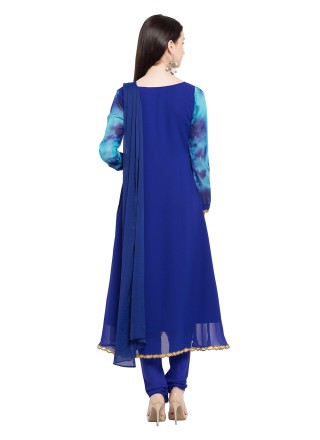 Blue Faux Georgette Engagement Readymade Anarkali Salwar Suit