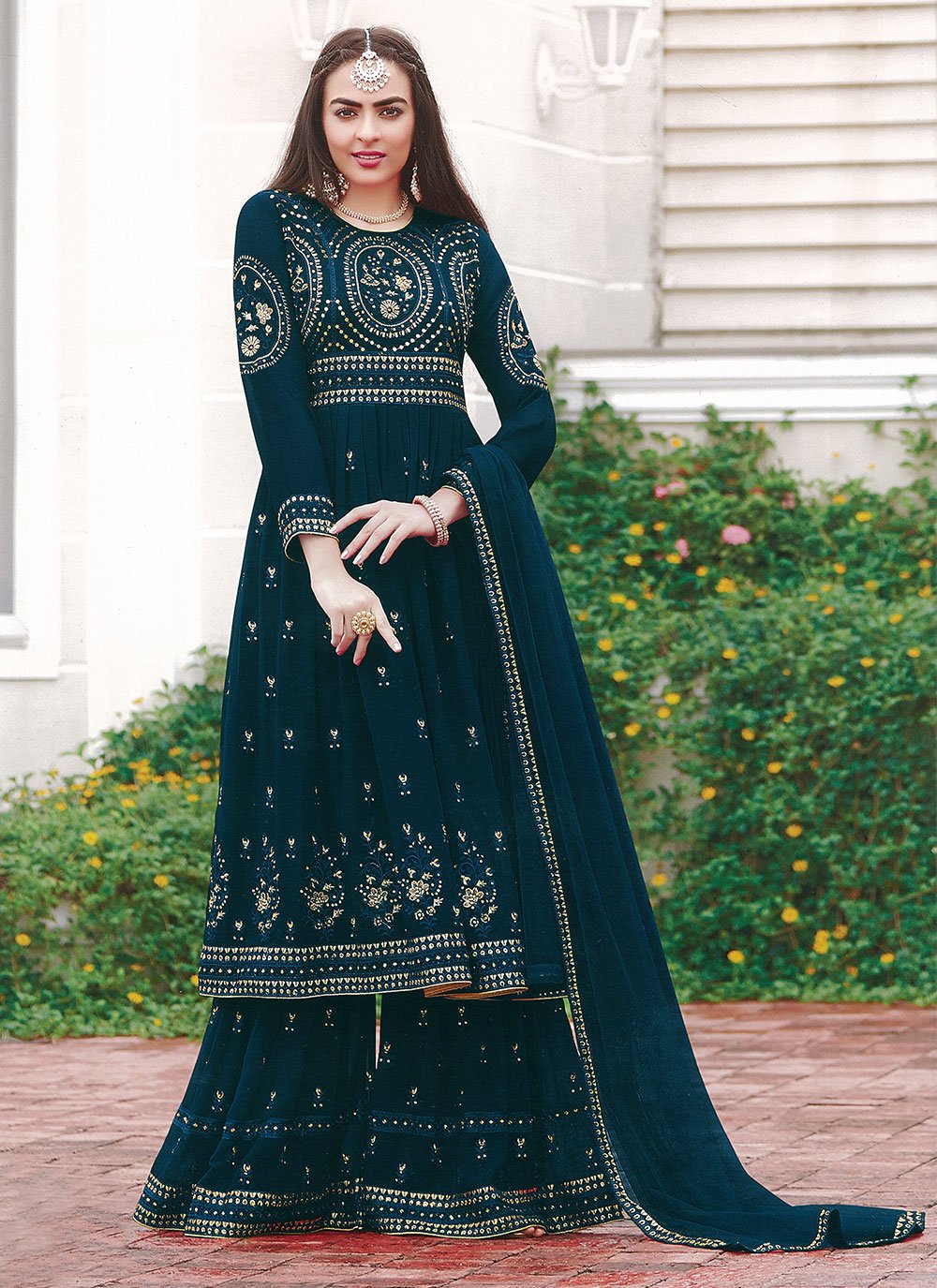 Blue Faux Georgette Festival Designer Pakistani Salwar Suit