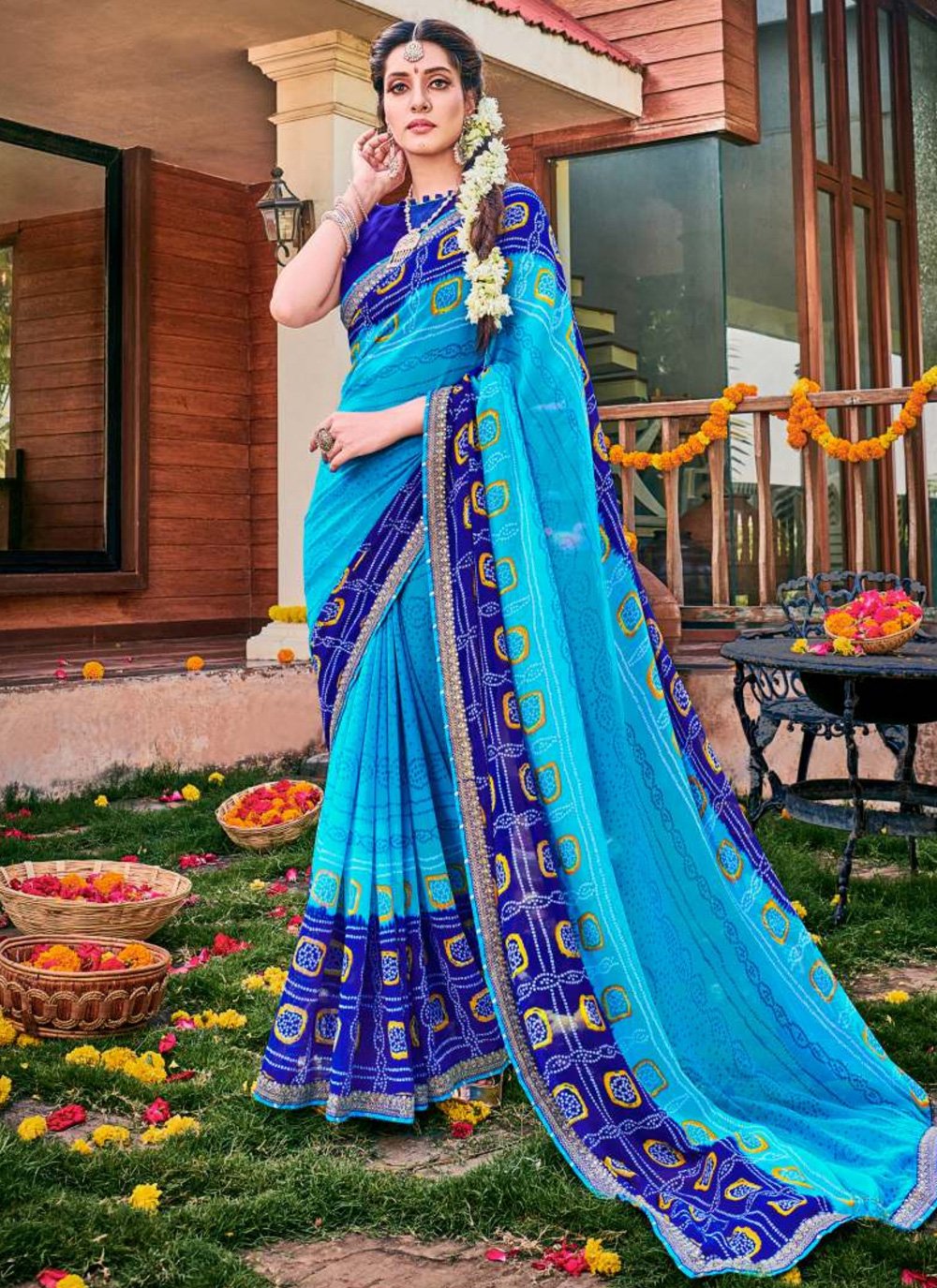 BLUE BANDHANI SILK SAREE - Pramukh Fab - 4001085