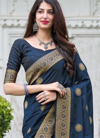 Blue Mehndi Silk Designer Traditional Saree